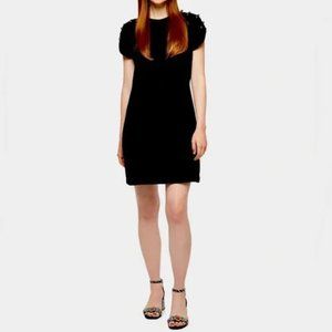 Betsey Johnson Black Dress with Ruched Pearl Sleeves Size 6